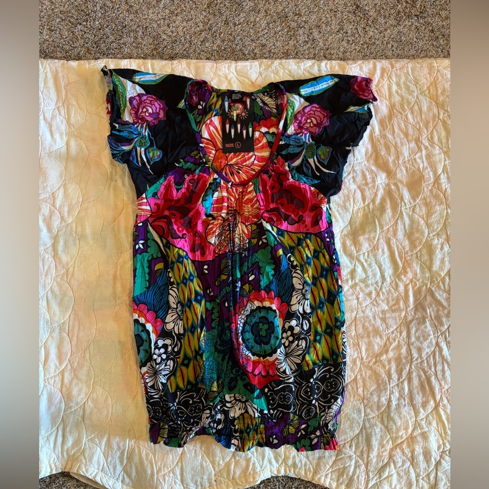 E4 Desigual Multicolor Floral Boho Blouse Size L - Picture 2 of 10